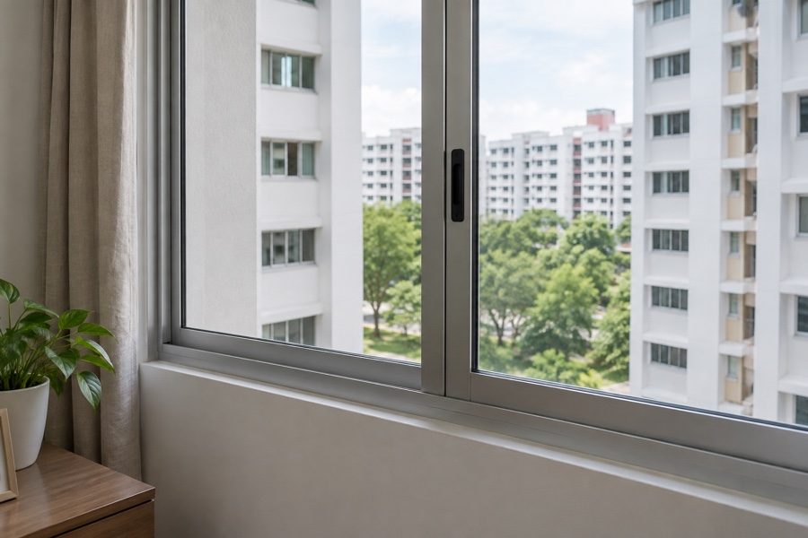 Aluminium sliding window after servicing in a home